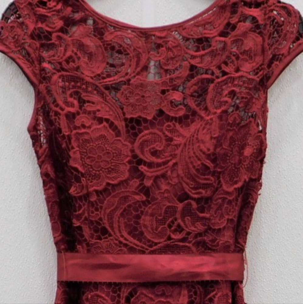 Adrianna Papell Rose Red Lace Illusion Party Dress XS - Picture 5 of 13